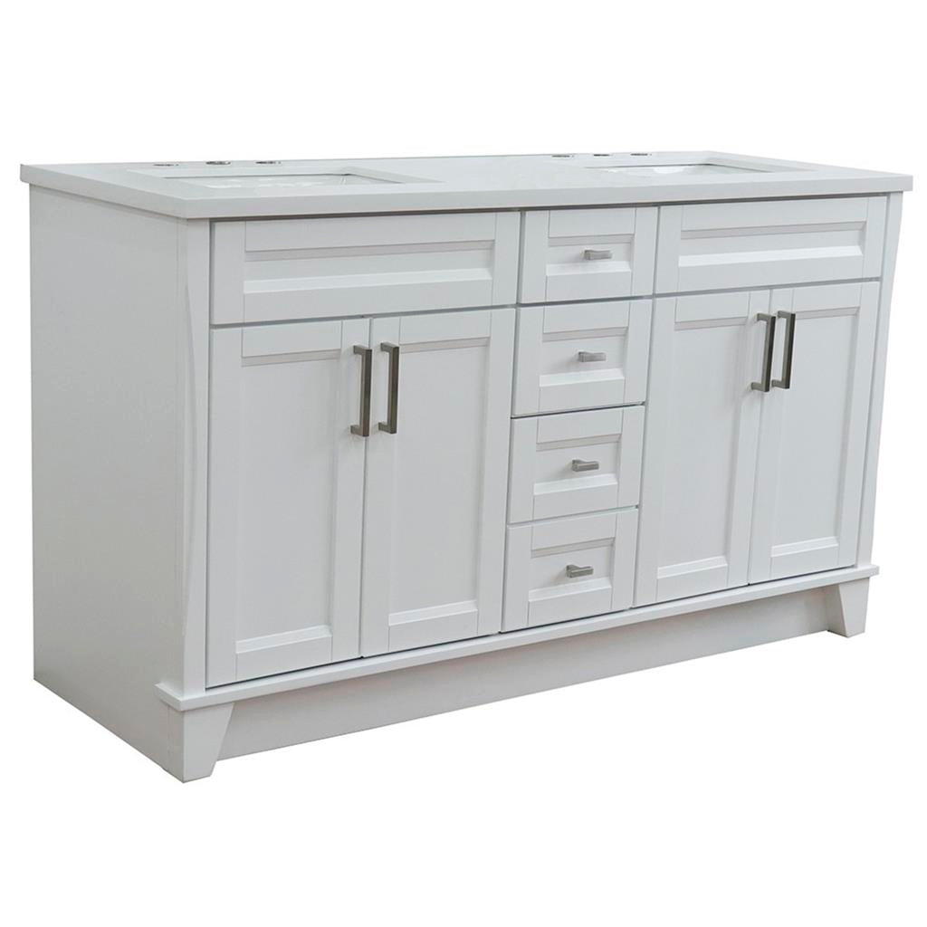 Bellaterra Home, Terni 61" White Double Vanity, Rectangle Sink, White Quartz#top-options_white-quartz-top