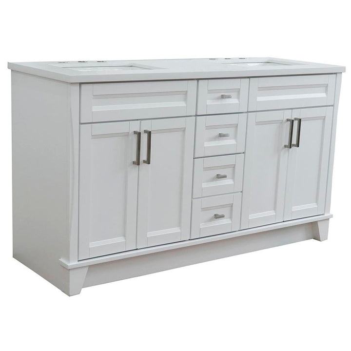 Bellaterra Home, Terni 61" White Double Vanity, Rectangle Sink, White Quartz#top-options_white-quartz-top