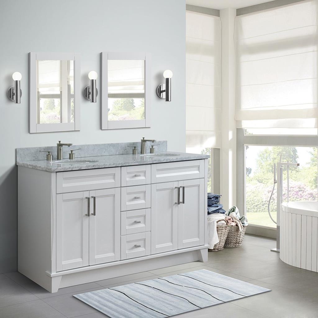 Bellaterra Home, Terni 61" White Double Vanity, Oval Sink, White Carrara Marble#top-options_white-carrara-marble-top
