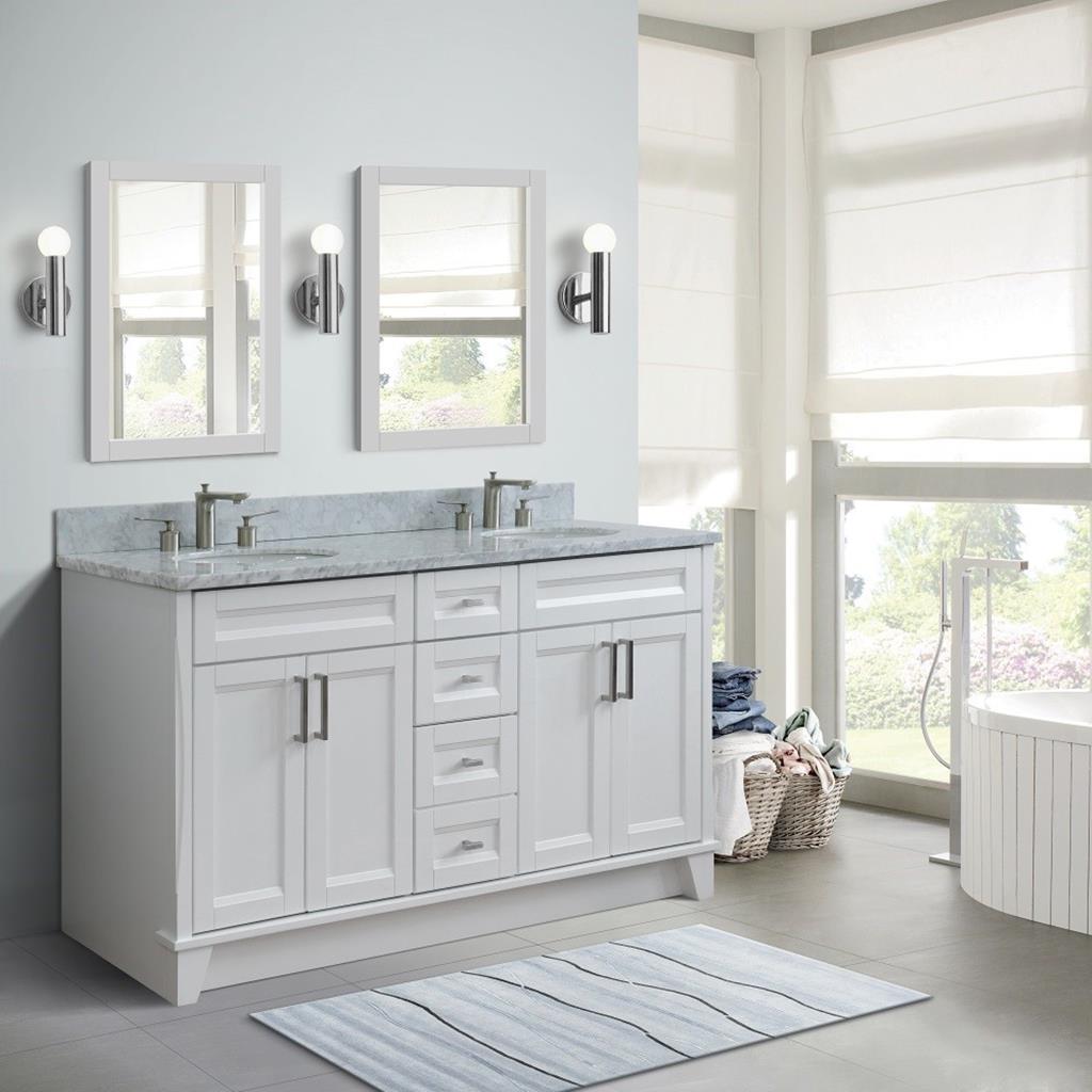 Bellaterra Home, Terni 61" White Double Vanity, Oval Sink, White Carrara Marble#top-options_white-carrara-marble-top