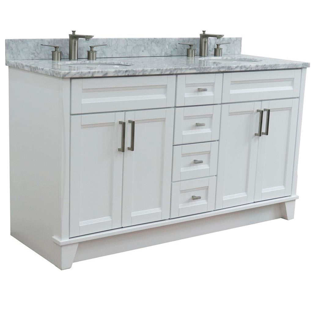 Bellaterra Home, Terni 61" White Double Vanity, Oval Sink, White Carrara Marble#top-options_white-carrara-marble-top
