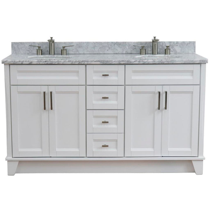 Bellaterra Home, Terni 61" White Double Vanity, Oval Sink, White Carrara Marble#top-options_white-carrara-marble-top