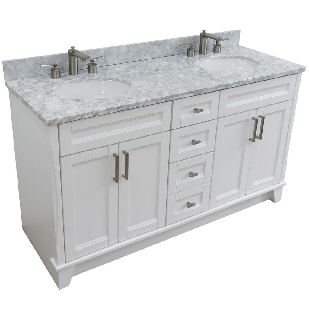 Bellaterra Home, Terni 61" White Double Vanity, Oval Sink, White Carrara Marble#top-options_white-carrara-marble-top