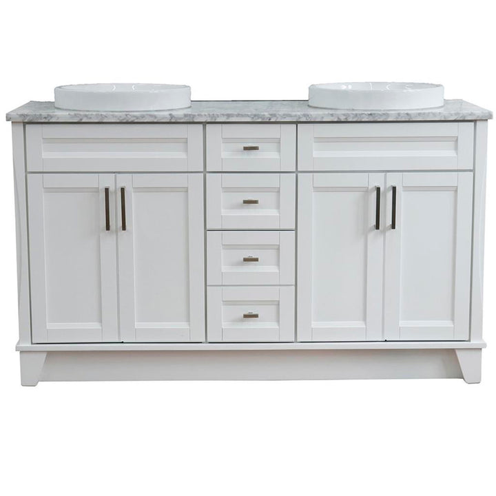 Bellaterra Home, Terni 61" White Double Vanity, Round Sink, White Carrara Marble#top-options_white-carrara-marble-top