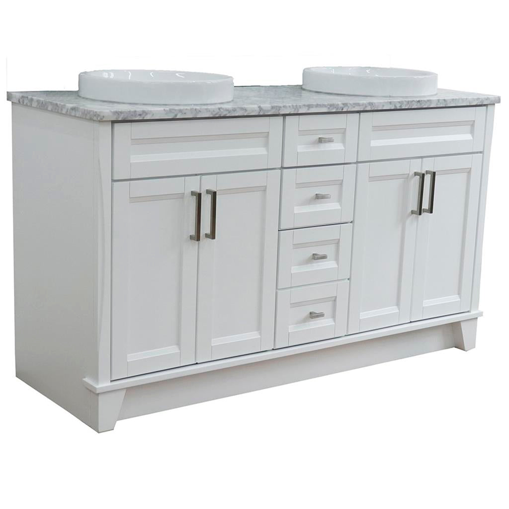 Bellaterra Home, Terni 61" White Double Vanity, Round Sink, White Carrara Marble#top-options_white-carrara-marble-top