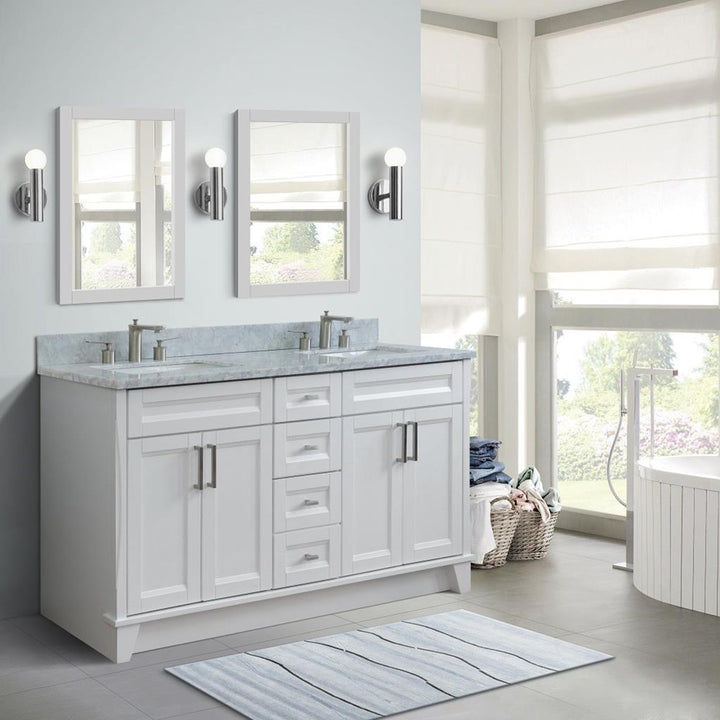 Bellaterra Home, Terni 61" White Double Vanity, Rectangle Sink, White Carrara Marble#top-options_white-carrara-marble-top