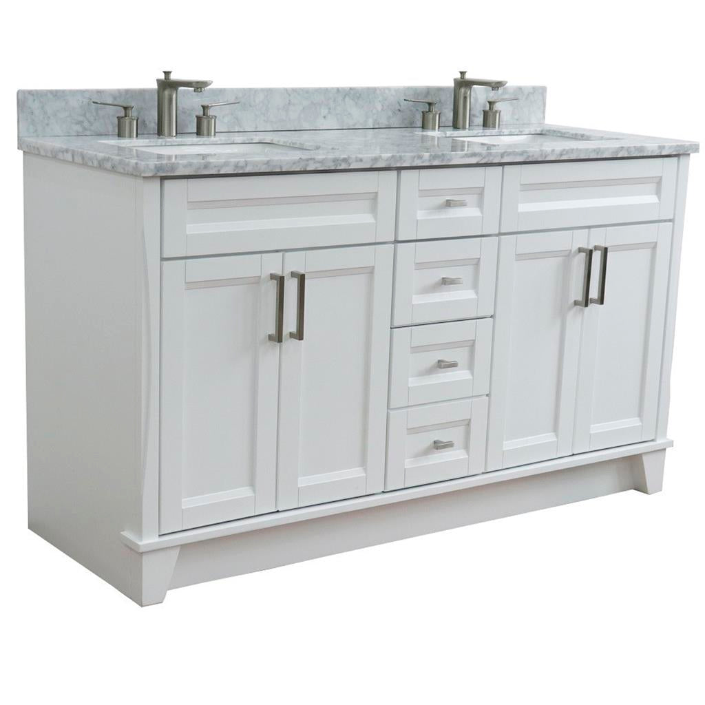 Bellaterra Home, Terni 61" White Double Vanity, Rectangle Sink, White Carrara Marble#top-options_white-carrara-marble-top