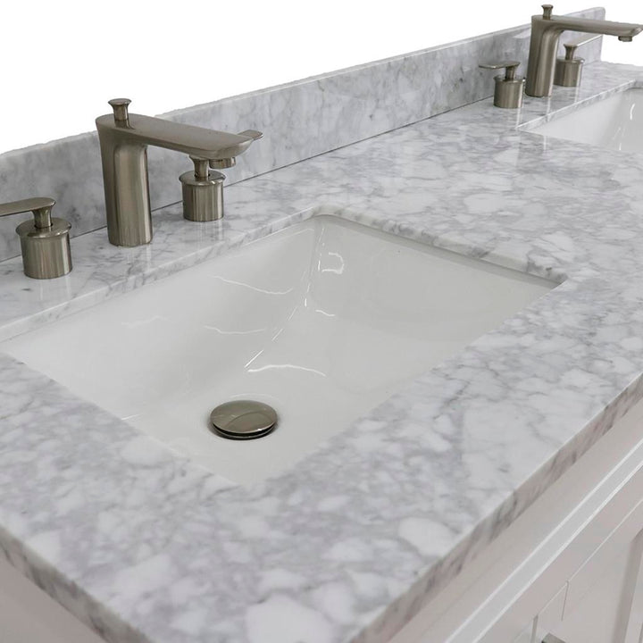 Bellaterra Home, Terni 61" White Double Vanity, Rectangle Sink, White Carrara Marble#top-options_white-carrara-marble-top