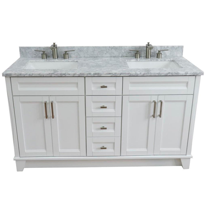 Bellaterra Home, Terni 61" White Double Vanity, Rectangle Sink, White Carrara Marble#top-options_white-carrara-marble-top