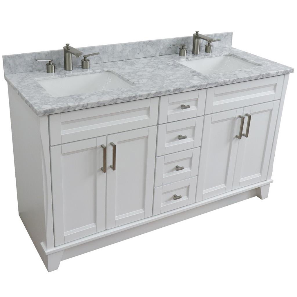 Bellaterra Home, Terni 61" White Double Vanity, Rectangle Sink, White Carrara Marble#top-options_white-carrara-marble-top