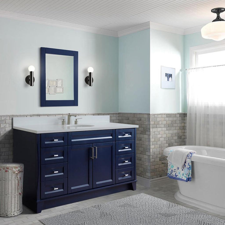 Bellaterra Home, Terni 61" Blue Single Vanity, Oval Sink, White Quartz#top-options_white-quartz-top