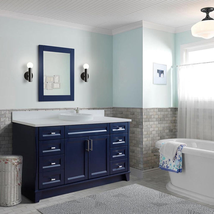 Bellaterra Home, Terni 61" Blue Single Vanity, Round Sink, White Quartz#top-options_white-quartz-top