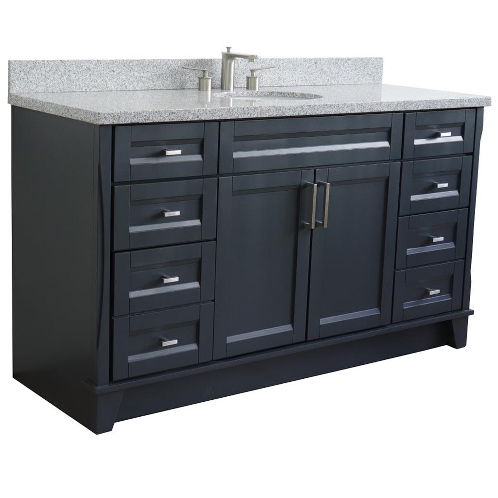 Bellaterra Home, Terni 61" Dark Gray Single Vanity, Oval Sink, Gray Granite#top-options_gray-granite-top