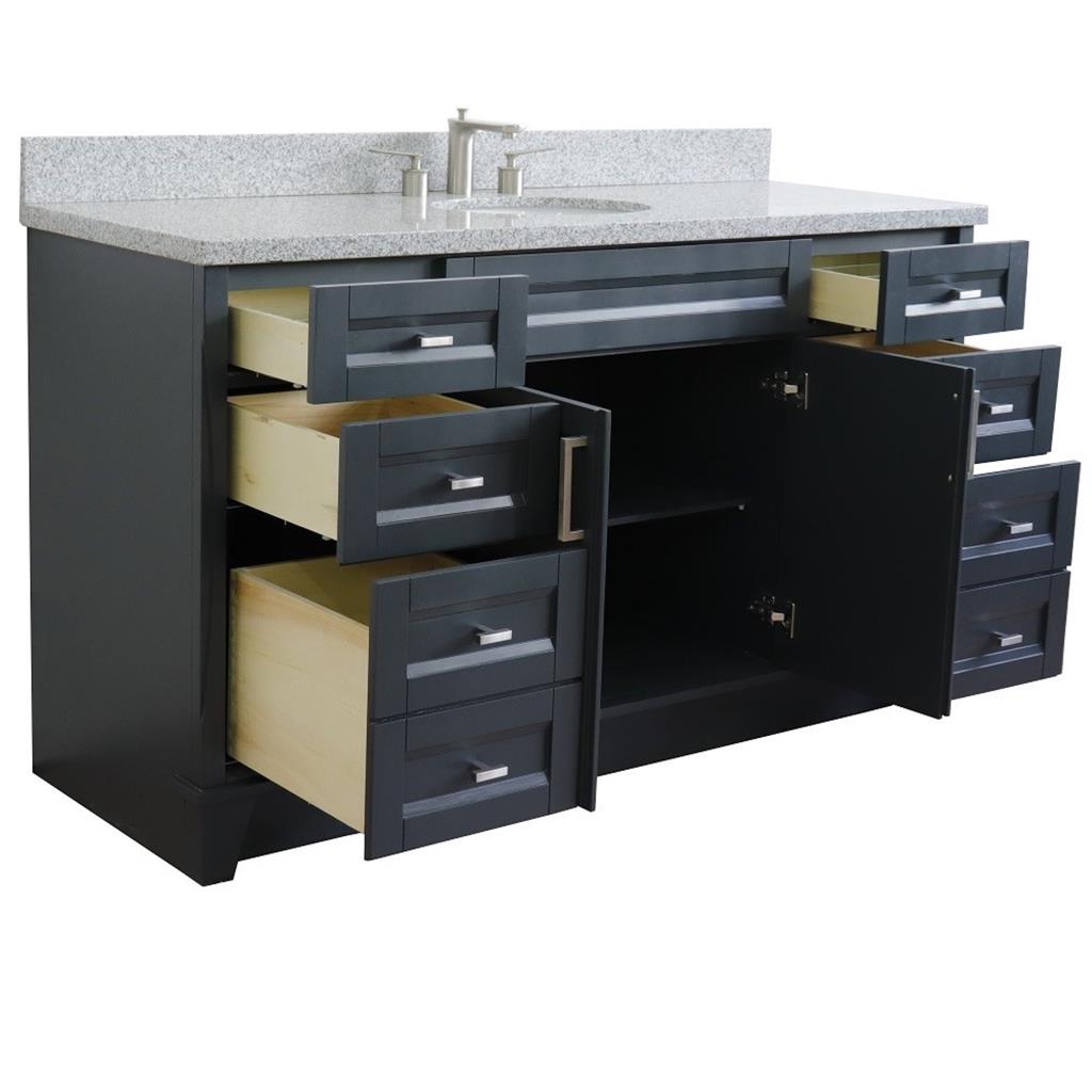 Bellaterra Home, Terni 61" Dark Gray Single Vanity, Oval Sink, Gray Granite#top-options_gray-granite-top