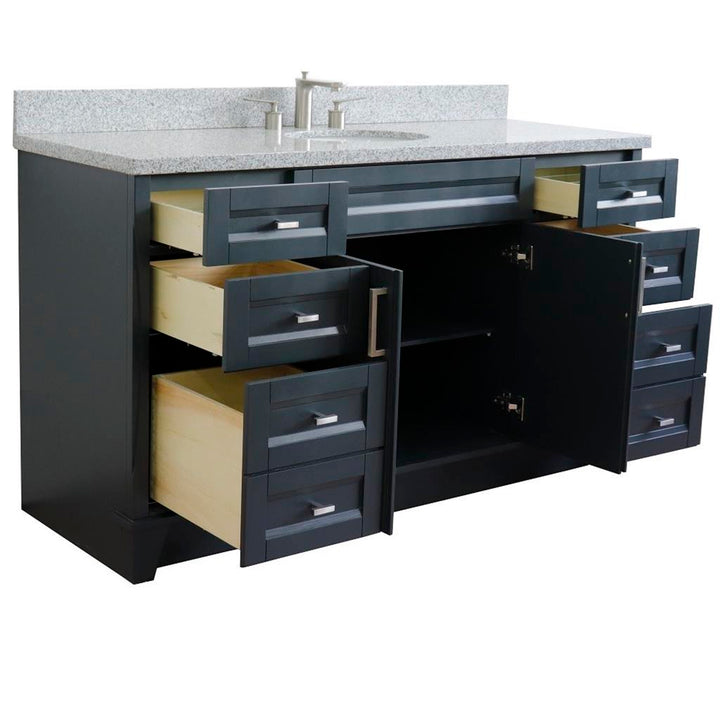 Bellaterra Home, Terni 61" Dark Gray Single Vanity, Oval Sink, Gray Granite#top-options_gray-granite-top