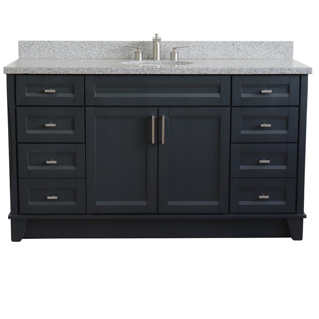 Bellaterra Home, Terni 61" Dark Gray Single Vanity, Oval Sink, Gray Granite#top-options_gray-granite-top