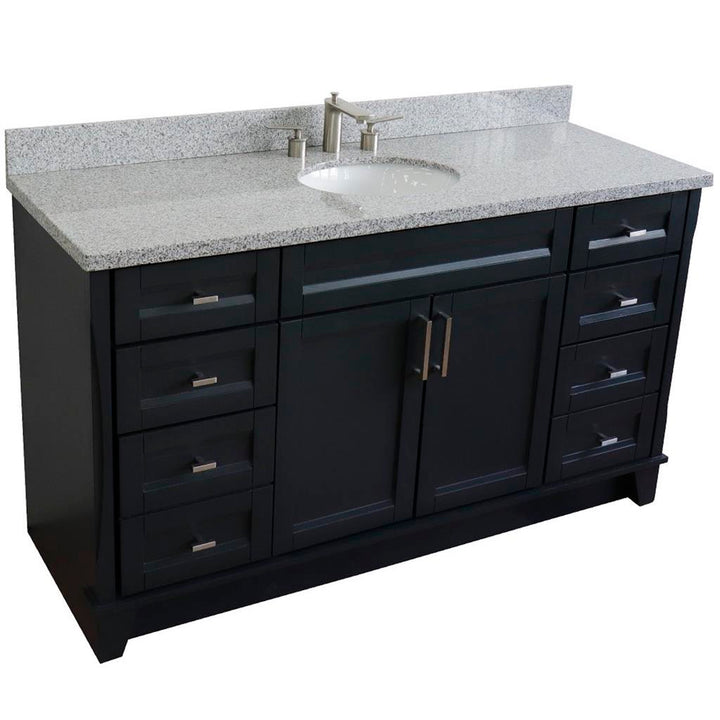 Bellaterra Home, Terni 61" Dark Gray Single Vanity, Oval Sink, Gray Granite#top-options_gray-granite-top