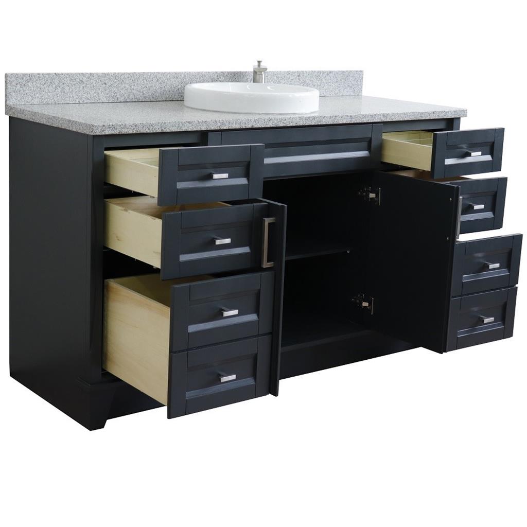 Bellaterra Home, Terni 61" Dark Gray Single Vanity, Round Sink, Gray Granite#top-options_gray-granite-top