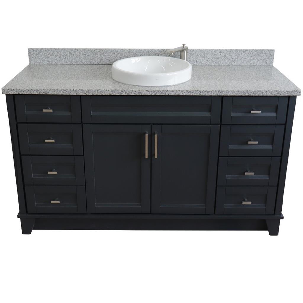 Bellaterra Home, Terni 61" Dark Gray Single Vanity, Round Sink, Gray Granite#top-options_gray-granite-top