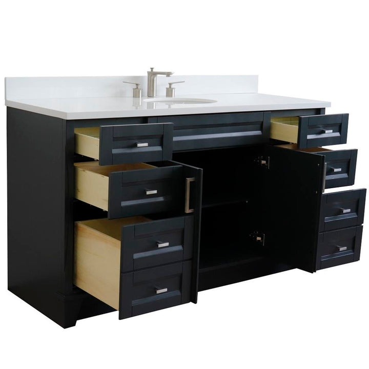 Bellaterra Home, Terni 61" Dark Gray Single Vanity, Oval Sink, White Quartz#top-options_white-quartz-top