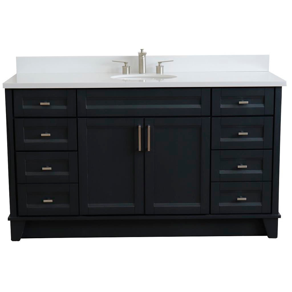 Bellaterra Home, Terni 61" Dark Gray Single Vanity, Oval Sink, White Quartz#top-options_white-quartz-top