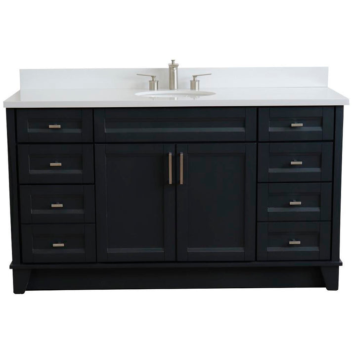 Bellaterra Home, Terni 61" Dark Gray Single Vanity, Oval Sink, White Quartz#top-options_white-quartz-top