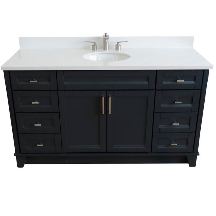 Bellaterra Home, Terni 61" Dark Gray Single Vanity, Oval Sink, White Quartz#top-options_white-quartz-top