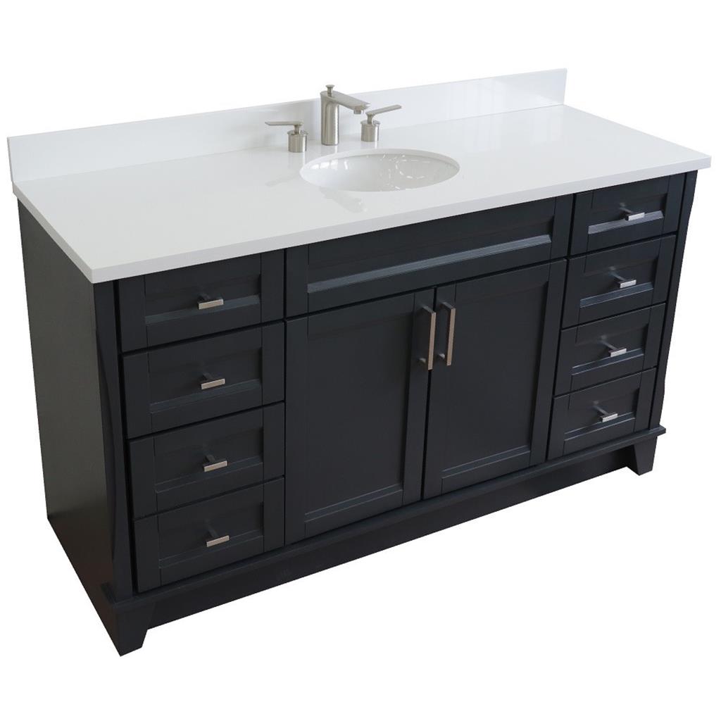 Bellaterra Home, Terni 61" Dark Gray Single Vanity, Oval Sink, White Quartz#top-options_white-quartz-top