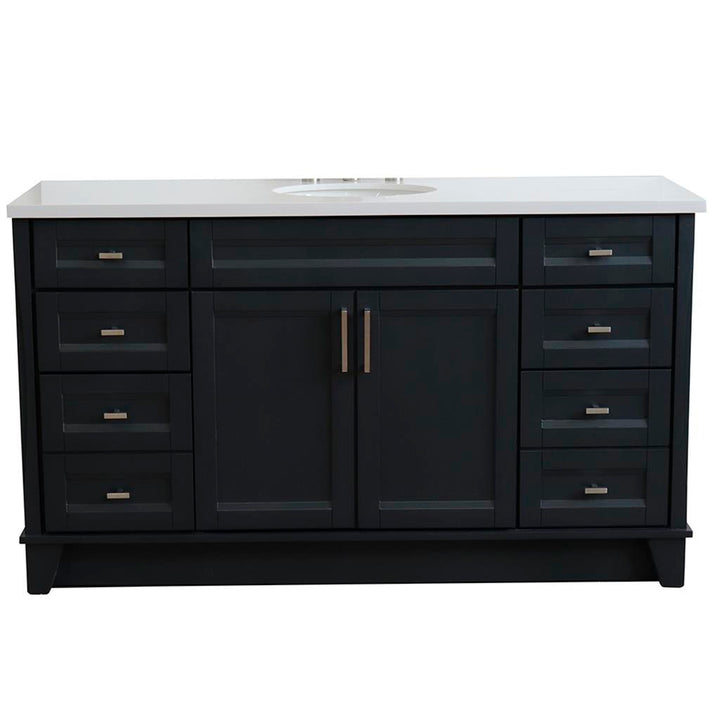 Bellaterra Home, Terni 61" Dark Gray Single Vanity, Oval Sink, White Quartz#top-options_white-quartz-top