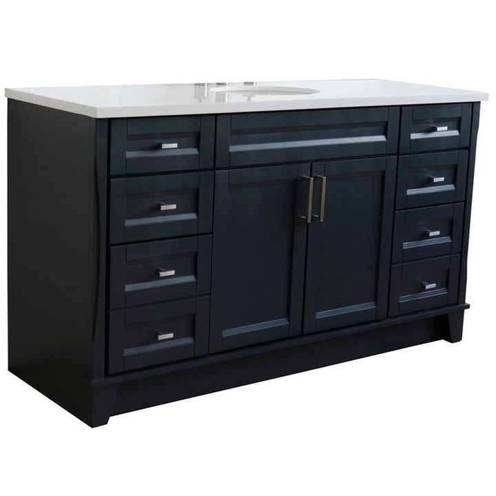 Bellaterra Home, Terni 61" Dark Gray Single Vanity, Oval Sink, White Quartz#top-options_white-quartz-top