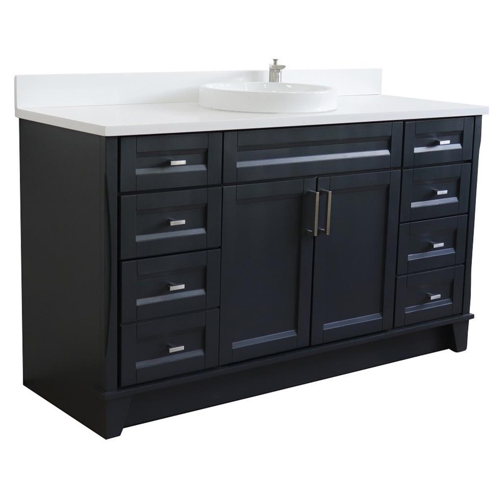Bellaterra Home, Terni 61" Dark Gray Single Vanity, Round Sink, White Quartz#top-options_white-quartz-top