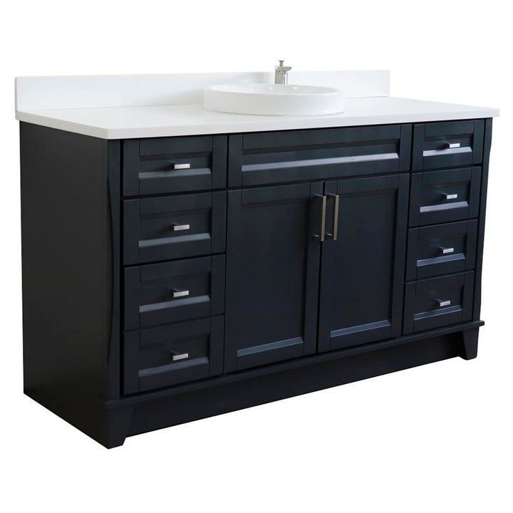Bellaterra Home, Terni 61" Dark Gray Single Vanity, Round Sink, White Quartz#top-options_white-quartz-top