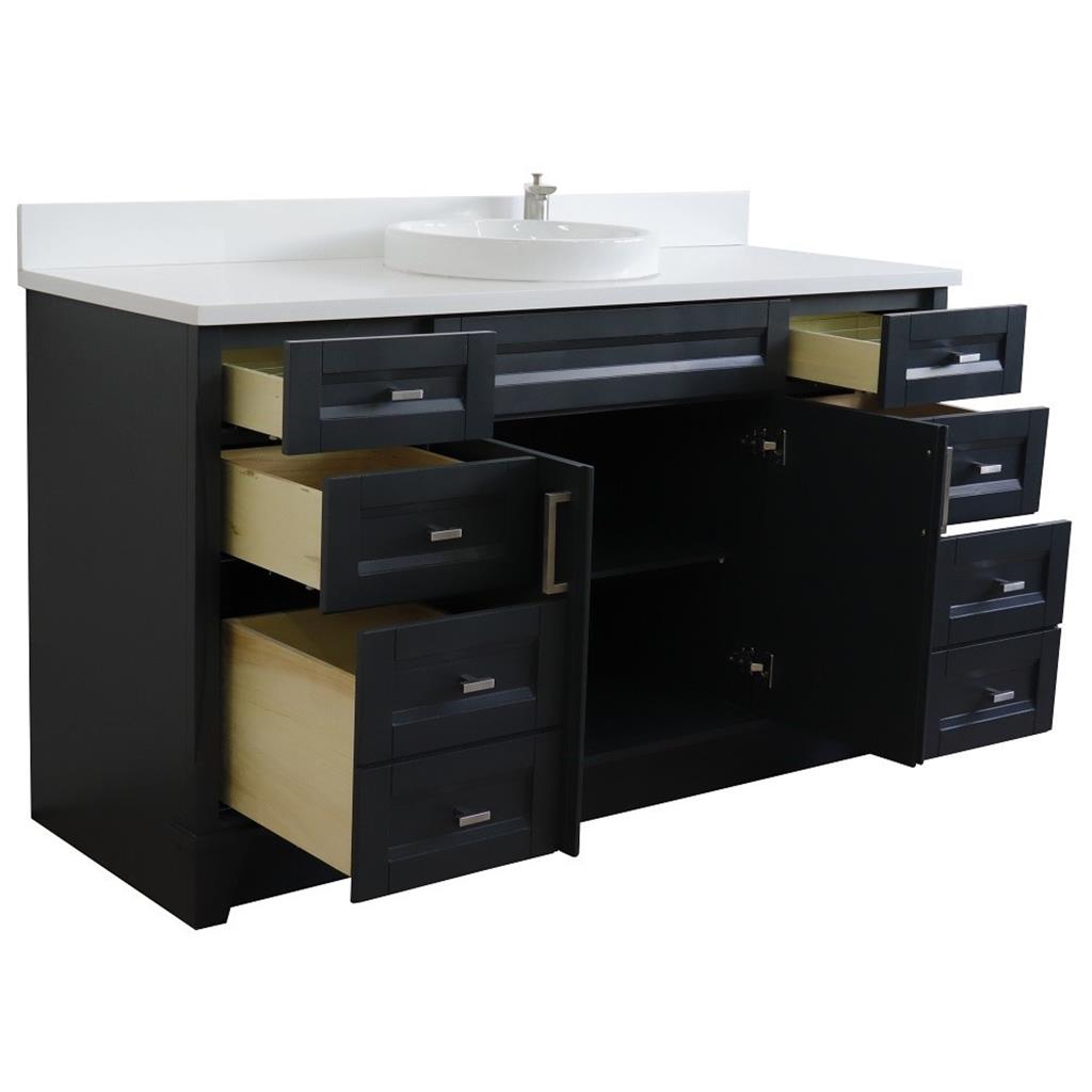 Bellaterra Home, Terni 61" Dark Gray Single Vanity, Round Sink, White Quartz#top-options_white-quartz-top