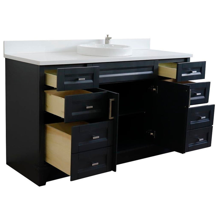 Bellaterra Home, Terni 61" Dark Gray Single Vanity, Round Sink, White Quartz#top-options_white-quartz-top
