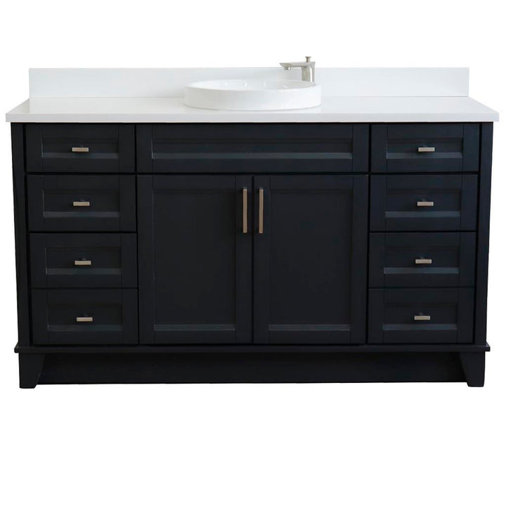 Bellaterra Home, Terni 61" Dark Gray Single Vanity, Round Sink, White Quartz#top-options_white-quartz-top