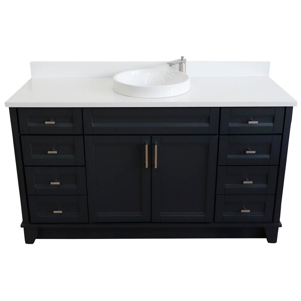 Bellaterra Home, Terni 61" Dark Gray Single Vanity, Round Sink, White Quartz#top-options_white-quartz-top