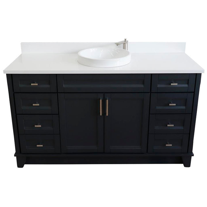 Bellaterra Home, Terni 61" Dark Gray Single Vanity, Round Sink, White Quartz#top-options_white-quartz-top