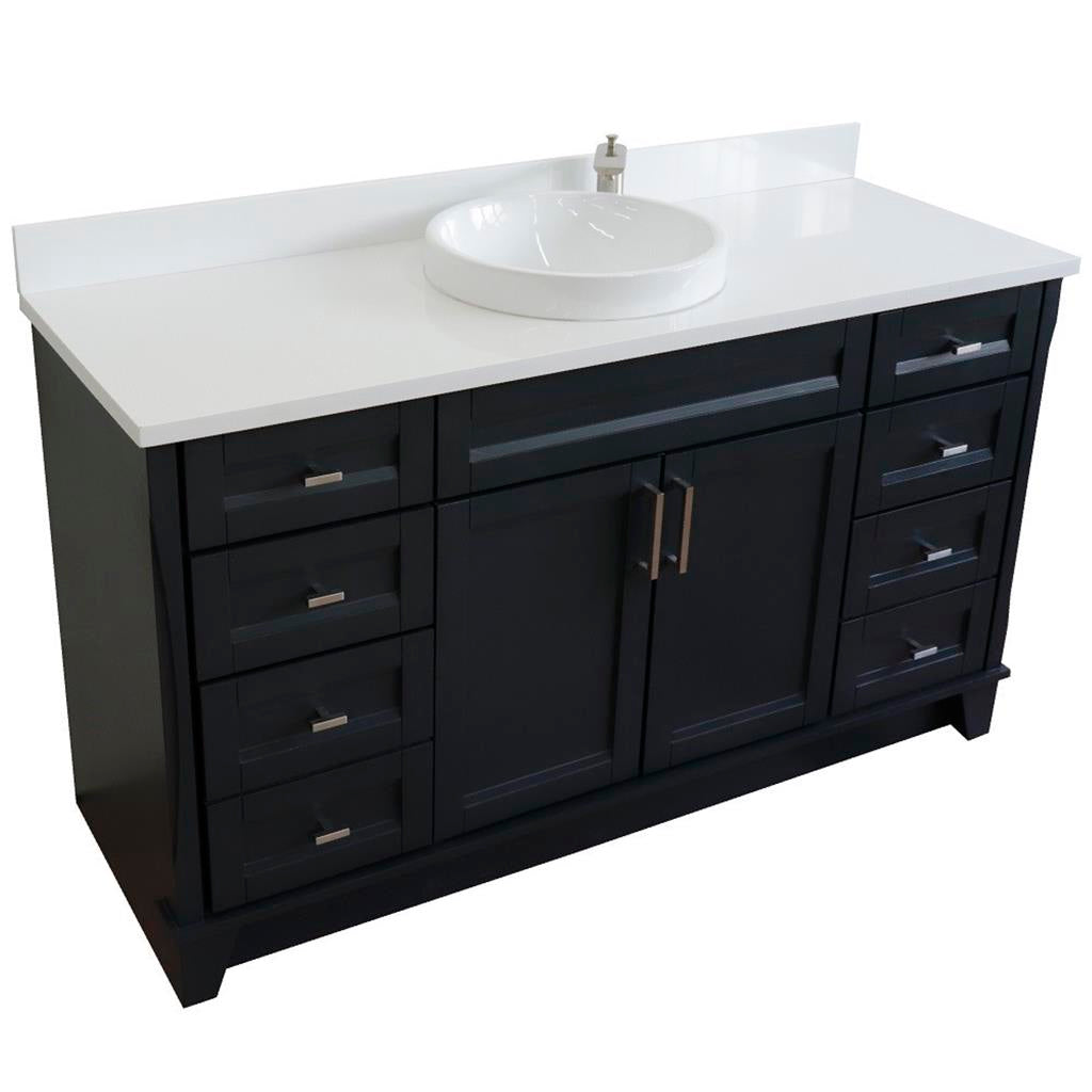 Bellaterra Home, Terni 61" Dark Gray Single Vanity, Round Sink, White Quartz#top-options_white-quartz-top