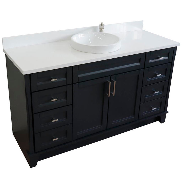Bellaterra Home, Terni 61" Dark Gray Single Vanity, Round Sink, White Quartz#top-options_white-quartz-top