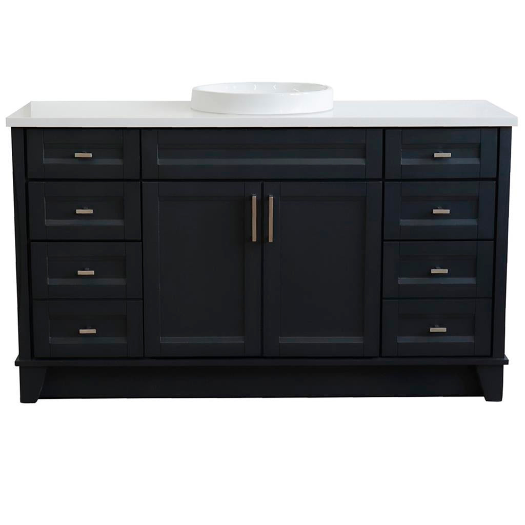 Bellaterra Home, Terni 61" Dark Gray Single Vanity, Round Sink, White Quartz#top-options_white-quartz-top