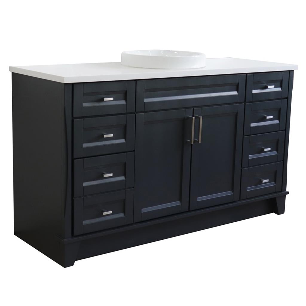 Bellaterra Home, Terni 61" Dark Gray Single Vanity, Round Sink, White Quartz#top-options_white-quartz-top