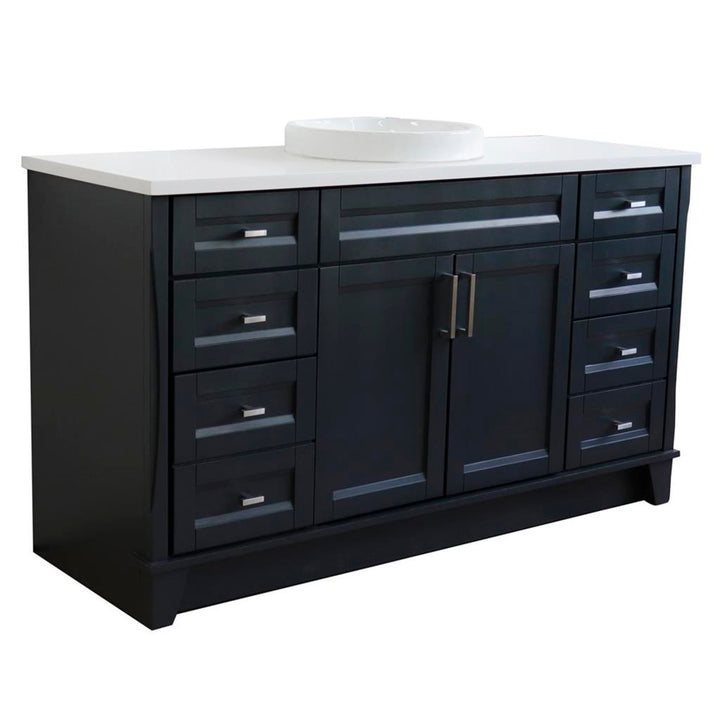Bellaterra Home, Terni 61" Dark Gray Single Vanity, Round Sink, White Quartz#top-options_white-quartz-top