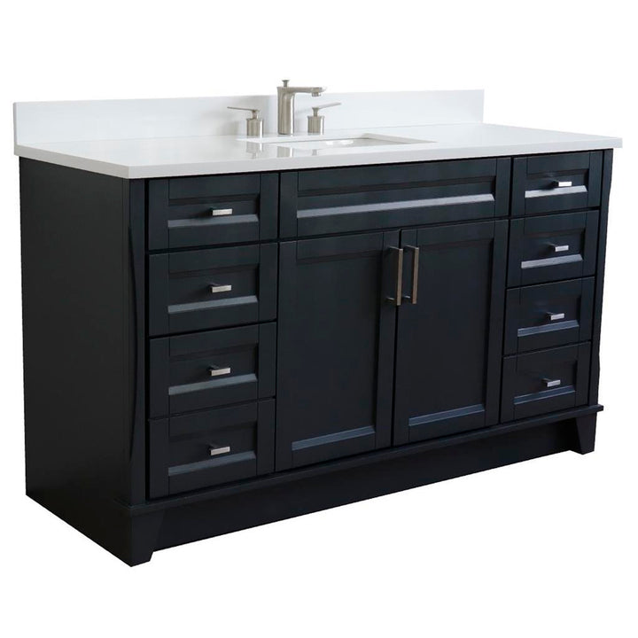 Bellaterra Home, Terni 61" Dark Gray Single Vanity, Rectangle Sink, White Quartz#top-options_white-quartz-top