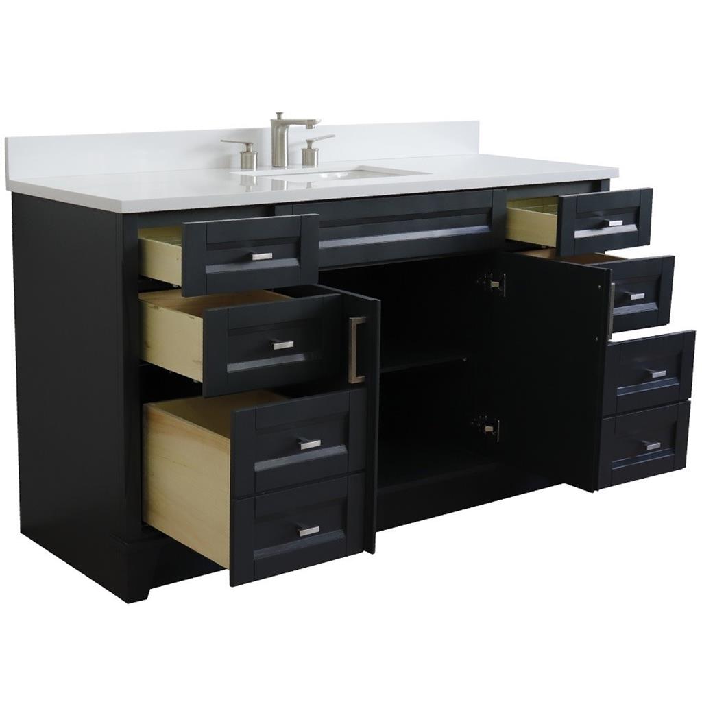 Bellaterra Home, Terni 61" Dark Gray Single Vanity, Rectangle Sink, White Quartz#top-options_white-quartz-top