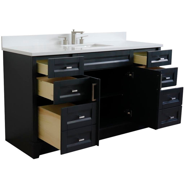 Bellaterra Home, Terni 61" Dark Gray Single Vanity, Rectangle Sink, White Quartz#top-options_white-quartz-top