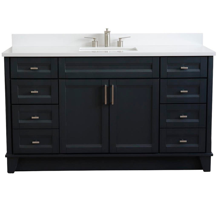 Bellaterra Home, Terni 61" Dark Gray Single Vanity, Rectangle Sink, White Quartz#top-options_white-quartz-top
