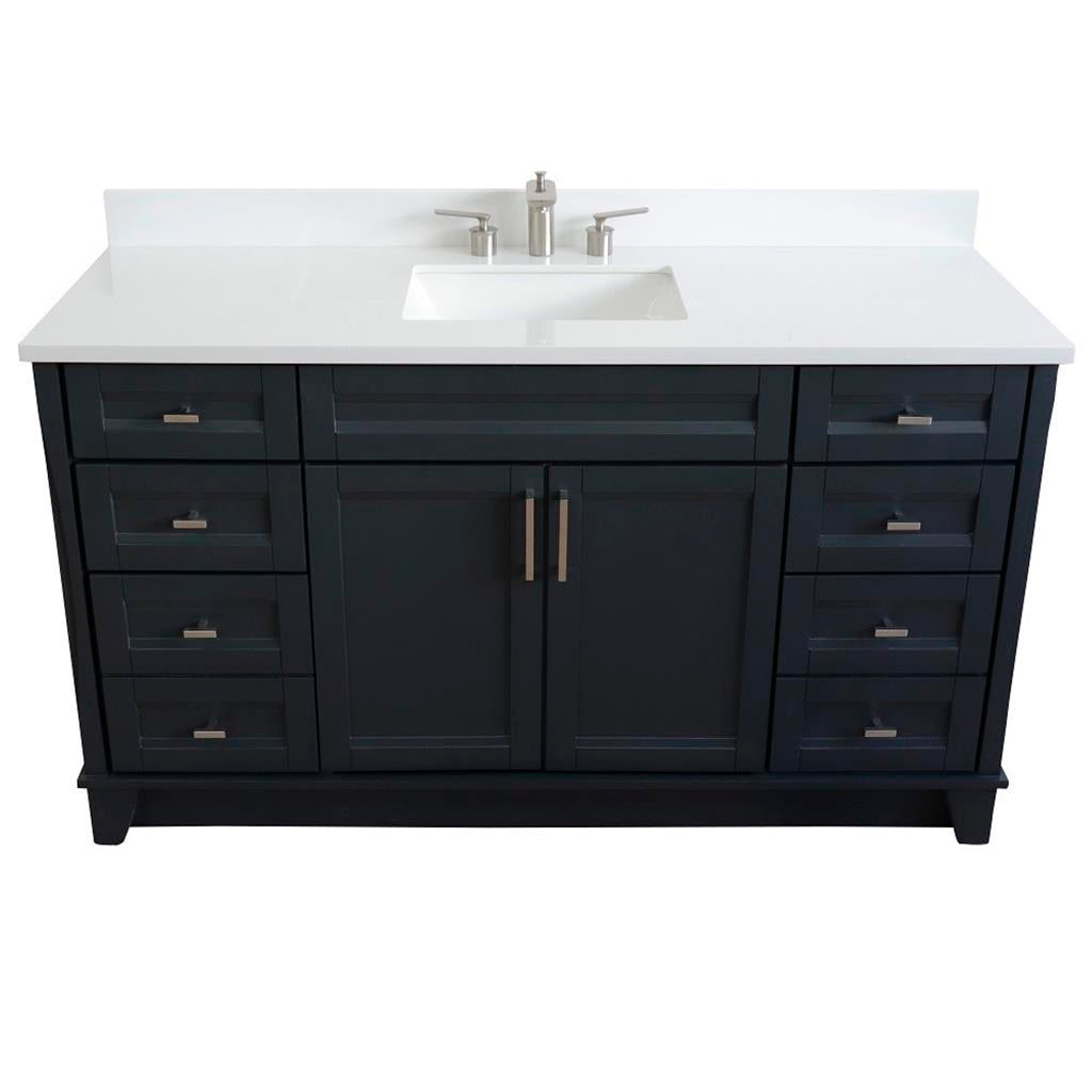 Bellaterra Home, Terni 61" Dark Gray Single Vanity, Rectangle Sink, White Quartz#top-options_white-quartz-top