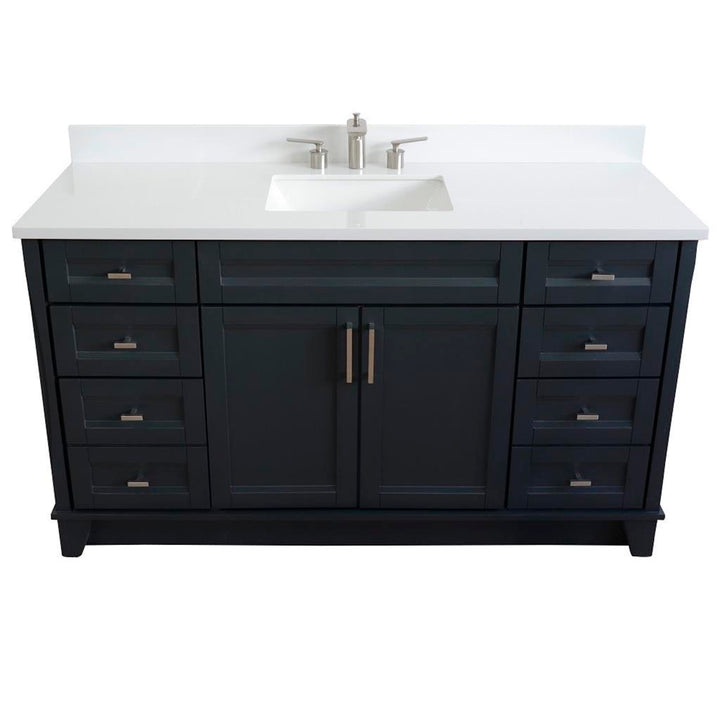 Bellaterra Home, Terni 61" Dark Gray Single Vanity, Rectangle Sink, White Quartz#top-options_white-quartz-top