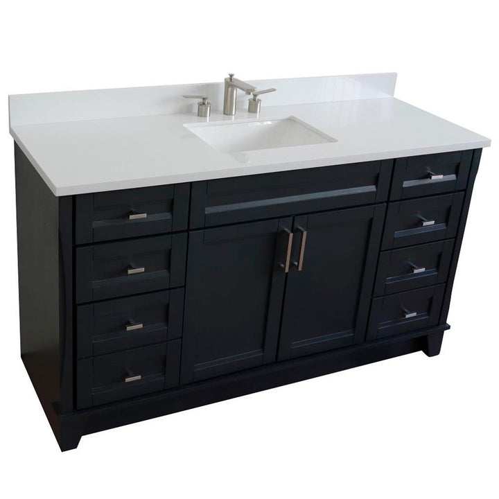Bellaterra Home, Terni 61" Dark Gray Single Vanity, Rectangle Sink, White Quartz#top-options_white-quartz-top