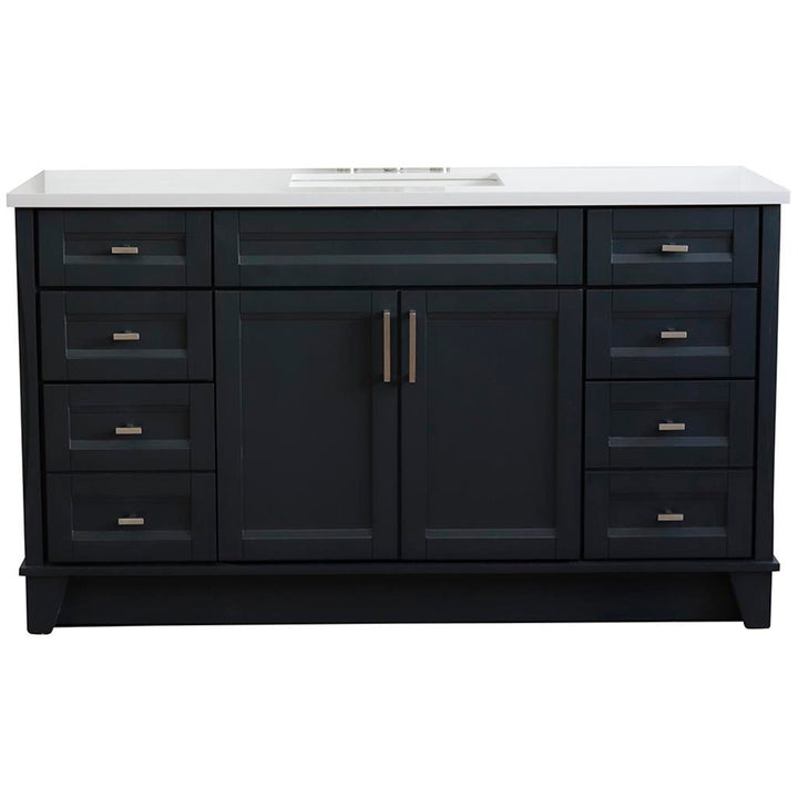 Bellaterra Home, Terni 61" Dark Gray Single Vanity, Rectangle Sink, White Quartz#top-options_white-quartz-top